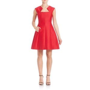 NWT $445 Halston Heritage Geometric Neck Flare Red Sz 8 Dress